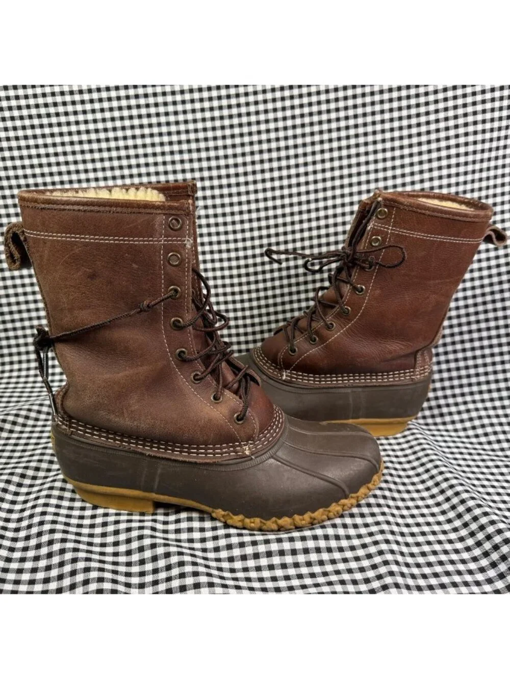 L.L. Bean 10” Shearling Lined Duck Boots Women’s 9 Brown Leather Rubber Hunting